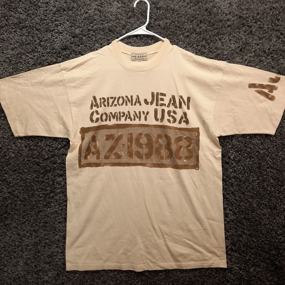 Vintage Arizona Jean Company Shirt Adult Large Beige Graphic Logo Crew Neck‎ Y2K